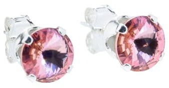 pewterhooter Women 925 Sterling Silver Crystal Stud Earrings (Brilliant Light Rose)