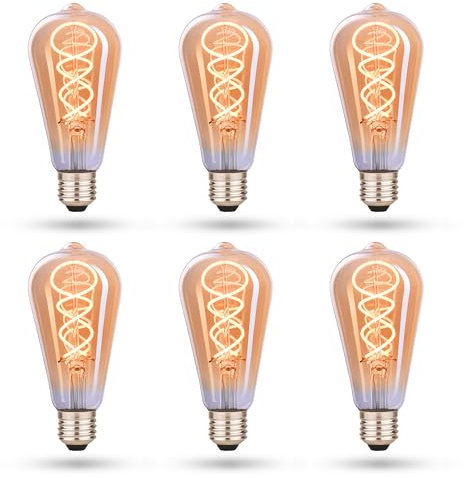 CROWN LED E27 LED Vintage-Glühlampe - Warmweiße - Energieeffizient E-Klasse - Entspricht 38W Glühlampe - Langlebig - Ideal für Zuhause, Restaurants, Stoßfest - Retro Design - 14,2 x 6,4 cm - Set von 6