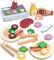 Pillowhale Spielzeug Lebensmittel Set, 24 Teile Holz Grill Spielzeug zum Rollenspiel, Küchenaccessoires für Kleinkinder, Jungen und Mädchen ab 3 Jahren