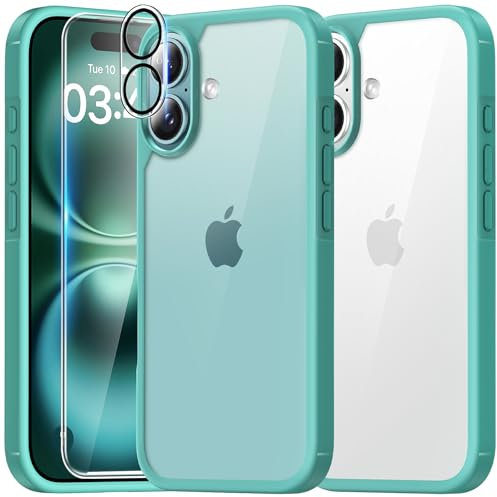 TAURI 2 in 1 for iPhone 16 Plus Case with HD Screen Protector, [Not-Yellowing] [15 FT Grade Protection] Shockproof Phone Case for iPhone 16 Plus 6.7 Inch - Green