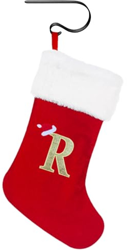 Suffolly Personalized Initial Christmas Stockings 30cm Embroidered Letter Xmas Stockings with Hooks for Christmas Tree Door Decorations