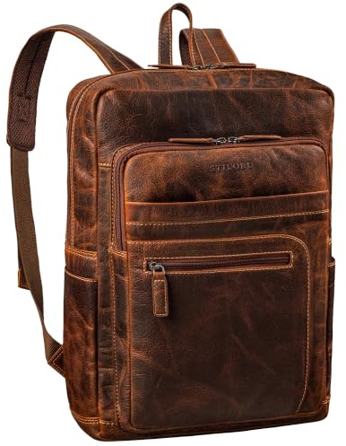 STILORD Gilbert Großer Leder Rucksack für Herren Laptoprucksack 15-16 Zoll Arbeitsrucksack Uni Büro Daypack Business-Backpack Arbeitsrucksack Echtleder Farbe:luino - braun
