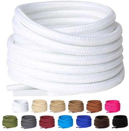 Olukssck 2 Pares Cordones Redondos para Botas, Cordones Duraderos para Botas de Senderismo y Calzado de Seguridad - 4 mm Diámetro, Blanco, 91cm