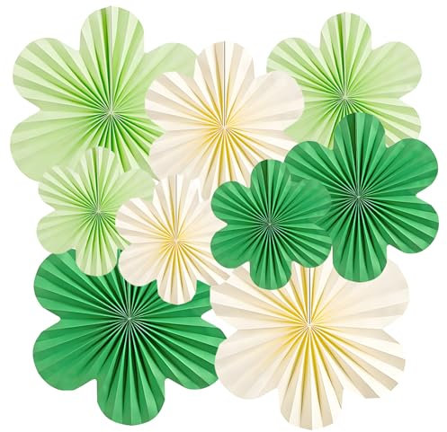 9Pcs Paper Decorations Hanging Green Beige Hanging Paper Fans Decorations Papers Fan Flowers Papers Flower Fan for Wall Birthdays Bachelorette Weddings Spring Tea Party 35 25 20 cm (Green)