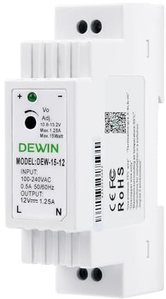 DEWIN Switching Power Supply, Din Rail Power Supply Transformer for Industrial Automation Equipment Ring Doorbell Transformer (DEW-15W-12V 1.25A)