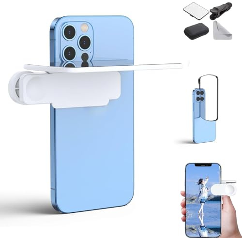 Mirror Effect Lens - Capture Stunning Reflections Instantly, Smartphone Camera Mirror Reflection Clip Kit for iPhone, Adjustable HD Glass Smartphone Photography Flip Mirrors (White)