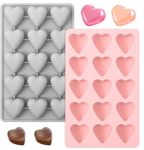 2 Stück Herzförmige Silikonform, Schokoladenform Silikon, Schokoladenform mit 15 Mulden, Herzform Kuchenform, Eiswürfelform Herz Silikon für Schokolade, Süßwaren, Gelees, Seifen, Eiswürfel