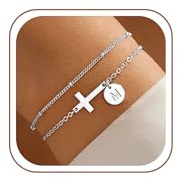 SLOONG Einschulung Geschenk - Armband mit Buchstaben für Frauen Mädchen | Vergoldet/Versilbert Kreuz Armband Hypoallergen Herz Armbänder Geburtstagsgeschenk Geschenke für Frauen Mädchen Kinder