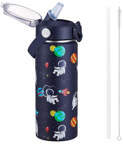 Autsel 550ml Gourde Isotherme avec Paille pour Enfant, Bouteille Isotherme Étanche, Gourde d'eau en Acier Inoxydable