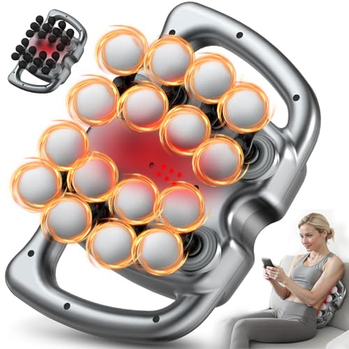Massagepistole, 24 & 16 Kopf-Tiefgewebe-Percussion-Massagegerät mit rotem Licht, Schmetterling, 9 Modi, 30 Intensitätsstufen, schnurloses leises Hand-Muskelmassagegerät für Ganzkörper-, Rücken-, Fuß