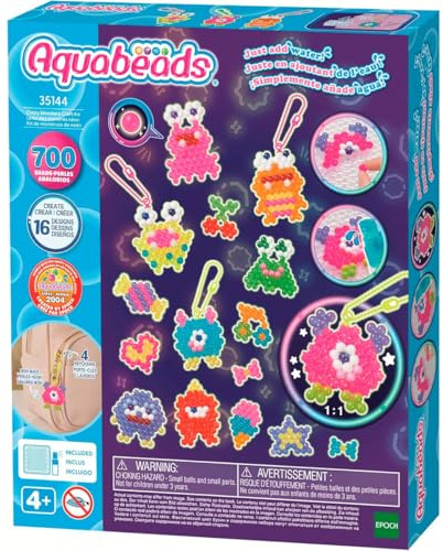 Aquabeads - 35144 Verrückte Monster Bastelset, Wasserperlen Bastelset für Kinder ab 4 Jahren, Bastelperlen, Anhänger, kindersicher, kein Bügeln kein Kleben erforderlich