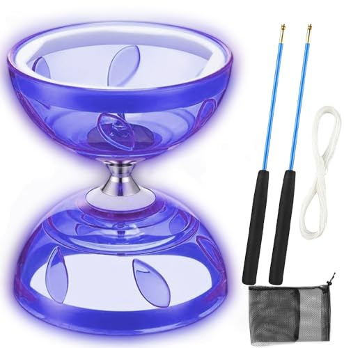 Diabolo Freiläufer mit kugellager Dreifache Lagerung Set, 4,5mm Diabolo Leuchtend im Dunkeln Freizeitsport Kinder Jonglierspielzeug mit Handstäben für Kinder & Erwachsene (Lila)