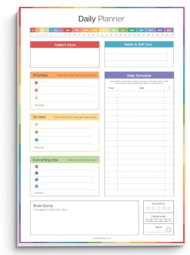 ADHD Tagesplaner-Notizblock für neurodivergente Erwachsene – Produktivitäts-Tagesplaner, Schreibtischunterlage und Aufgabenmanagement, um organisiert und fokussiert zu bleiben, A4 (bunt, A4-Hochformat