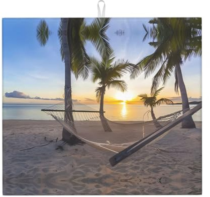 Paradise Beach Palmen gemusterte Küche saugfähige Matte Arbeitsplatte Abflussmatte geeignet zur Aufbewahrung von Besteck, Messern und Tassen