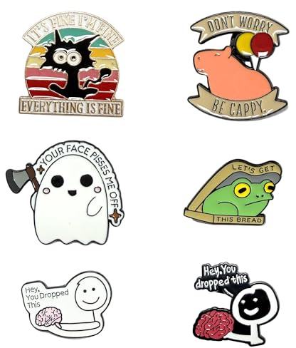 6er-Set Anstecker Pin mit bunten Tiermotiven als Geschenk für Freunde | Sechs farbenfrohe Pins und Broschen für Kleidung, Taschen und Rucksäcke, mit niedlichen Cartoon-Tieren zum Verschenken.
