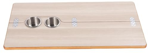 SIXRUN Wohnmobil-Tischplatte 80x39cm Holz | Massivholz, klappbar, 2 Edelstahl-Getränkehalter, für Wohnmobil/Yacht/Caravan, Holzfarbe