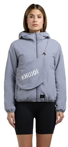 khujo Damen leichte puffy Übergangsjacke, in Innentasche packbare kurze Jacke mit Umhängetasche und Kapuze Shelly2 Misty Blue Gr. XL