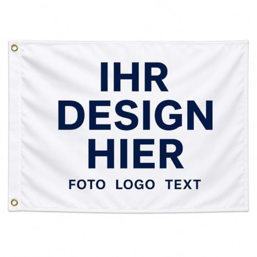 LOVEVEN Personalisierte Fahne mit Foto, Text & Logo, 3 Größen | Fahne mit Foto, Text oder Logo selbst gestalten; 3 Größen, Metallösen und wasserabweisendes Polyester für drinnen & draußen.