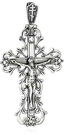 NKlaus 925er Sterlingsilber Silber Orthodox sehr großes Kreuz Anhänger Kruzifix Kreuz mit 4 Zirkonia k33 Taufe