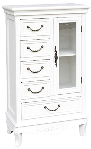 Casa Padrino Landhausstil Schrank mit Tür und 5 Schubladen Weiß 50 x 30 x H. 92 cm - Handgefertigter Kleiner Wohnzimmerschrank im Landhausstil