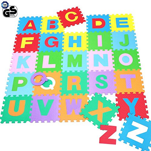 BAKAJI Puzzlematte mit Buchstaben Alphabet aus weichem Gummi widerstandsfähig, isolierend, abwaschbar, Spielmatte für Kinder