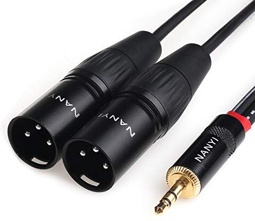 NANYI XLR Cables divisores macho de 3,5 mm, TRS estéreo macho a dos XLR Cable de micrófono de audio de interconexión macho, Cable adaptador de divisor Y (1,5 metros / 5 pies)