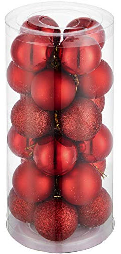 tectake 403320 24er Set Christbaumkugeln mit Matter, glänzender und glitzernder Oberfläche, Schnüre zum Aufhängen, Weihnachtskugeln aus robustem Material, bruchsicher, 4 cm, rot
