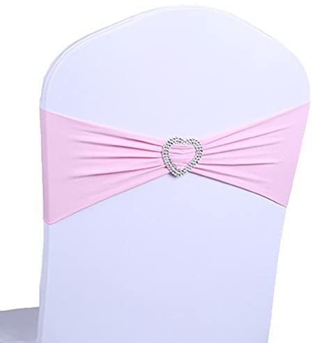 COMVIP 30Pcs Nœud de Chaise Stretch Coulissant avec Boucle Cœur Décor Fête Mariage Rose