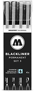 Molotow Blackliner Set 3 (4 Spezial Spitzen, Liner mit permanenter, dokumentenechter Tinte) 4 Stück schwarz