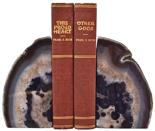 Nature's Decorations,Luxuriöse Buchstützen aus natürlichem grauem Achat – Set mit 2 rutschfesten Buchstützen – Vintage- und Naturstein-Buchstützen – perfekt für Heimdekoration und als Geschenk – groß