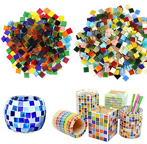 Allazone Tessere per Mosaic Tessere Mosaico Vetro Colorato Colori Assortiti Mosaico Fai da Te Pezzi di Vetro Colorato per Artigianato, Decorazione Domestica, Piatti, Cornici, 10 x 10MM, Piazza