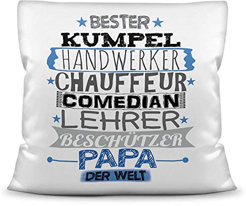 Kuschel-Kissen inkl. Füllung mit Spruch für Papa - Bester Papa - Geschenk-Idee Geburtstag Vatertag/Bestes Vatertagsgeschenk/Für Väter - Kissen Weiß