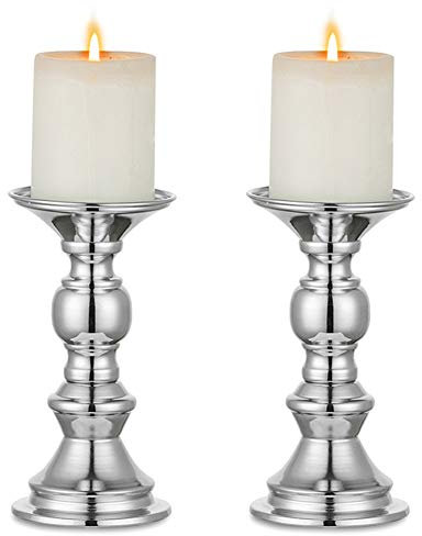 Nuptio 2 Stück Silber Säule Kerzenhalter, Hochzeit Mittelstücke Metall Kerzenhalter für 50mm Kerzen Stand Dekoration für Hochzeiten Besondere Ereignisse Partys Wohnzimmer Weihnachten, Kerzenständer