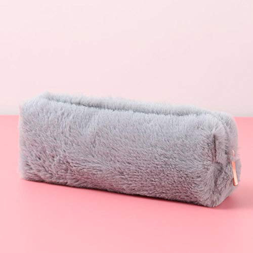 Koreanische Schule Bleistift Fall Kawaii Nette Plüsch Penal für Mädchen Jungen Bleistift Fall Reißverschluss Make-up Geldbörse Tasche Briefpapier Material Kpop, Grau
