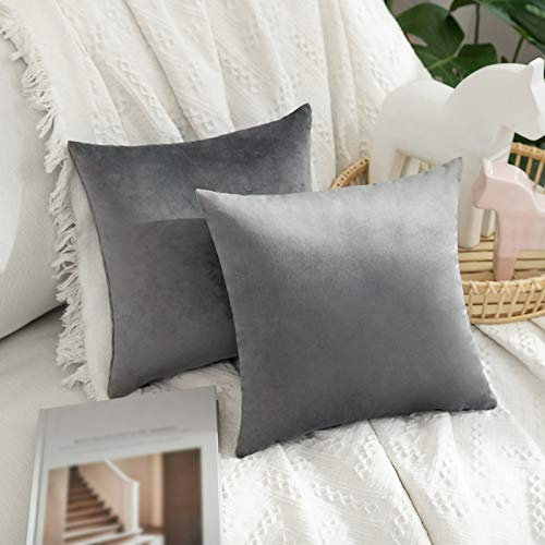 MIULEE Samt Kissenbezug Kissenhülle Kissenbezüge Sofakissen Dekorative Dekokissen Couchkissen Deko Bezug Überzug für Kinder Sofa Wohnzimmer Schlafzimmer 2er Set 35x35 cm Dunkelgrau