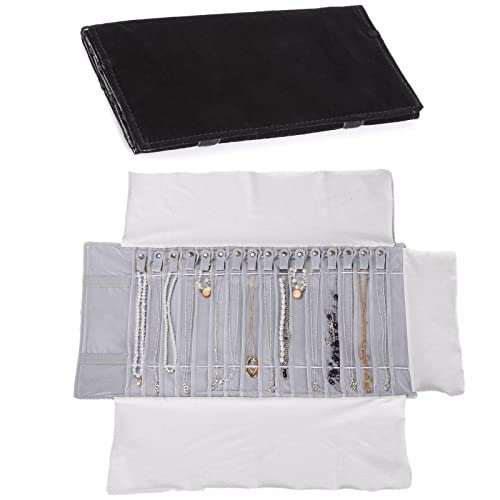UdaLen Gioielli Rotolo, Velluto Rotolo Portagioie, Borsa reticolare in PVC trasparente antipolvere,Organizzatore da Viaggio per Gioielli,Rotolo Portagioielli con Tasche e Cerniera (Gray, Flannel)