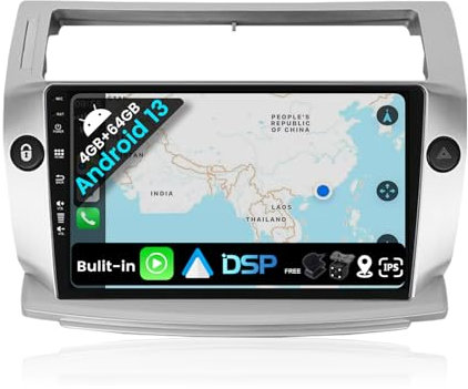 JOYX Android 14 Autoradio para Citroen C4 / C-Quatre/C-Triomphe(2004-2012) - 4G+64G - Built-in DSP/Carplay/Android Auto - Gratis Cámara Mic - 9 Pulgada 2 DIN -Apoyo Dab 4G WLAN BT Volante 360-Cámara