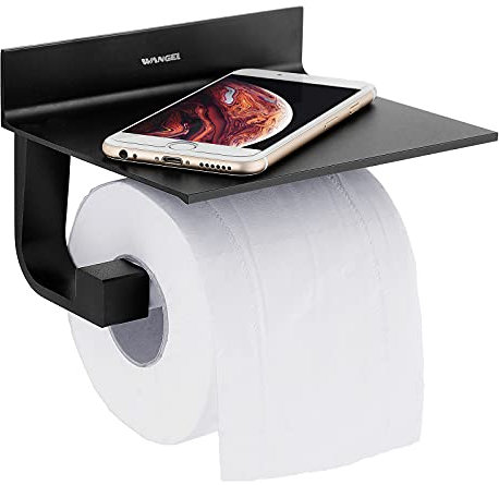 Wangel Toilettenpapierhalter Ohne Bohren, Klopapierhalter mit Ablage, Selbstklebend Klorollenhalter mit Patentierter Kleber, Wc Papier Halterung Rollenhalter für Küche und Badzimmer Schwarz