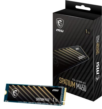 MSI SPATIUM M450 SSD 1TB - Unidad de Estado Sólido Interna PCIe 4.0 NVMe M.2, 3600MB/s Lectura y 3000MB/s Escritura, 3D NAND, Seguridad de Datos Integrada, MSI Center - Garantía de 5 Años (600 TBW)