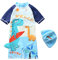 FAIRYRAIN Baby Kinder Junge Einteiliger Karikatur Dinosaurier Kurzärmel Kleidung UV-Schutz 50 Badeanzug mit Sonnenhut Schwimmanzug Schwimmbekleidung S