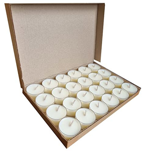 24 Natural Unscented 100% Vegetable SOY WAX Tealight Candles Minimum 4 Hours Burn Time Paraffin-Free Non-Toxic Vegan Tealights in Clear Cup for Oil Burner & Wax Melter