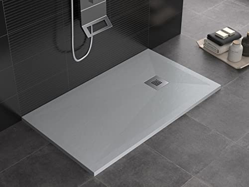 Receveur de douche en marbre minéral, anthracite RAL7016, surface à effet bombé, série Luna Slim 3 cm, revêtement en gelcoat, antidérapant