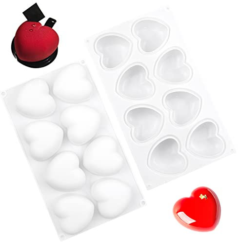 Arcemain 2 Pcs Heart Shaped Mold, 3D Heart Shaped Mould for DIY Chocolate Pastry Truffle Pudding Jelly Cheesecake
