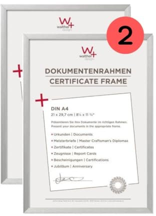 walther design Bilderrahmen silber 21 x 29,7 cm (DIN A4) Aluminium Dokumentenrahmen Doppelpack, Chair Alurahmen AJ130SD