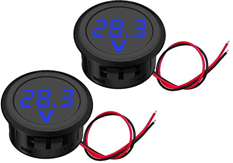 Hoembpn 2 Stücke 12V DC Voltmeter Wasserdichtes Digitalanzeige Voltmeter LED Anzeige Spannungsmesser für Auto Motorrad SUV ATV Marine(Blau)