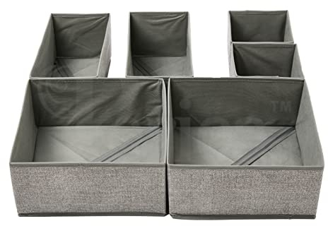 Periea UK Drawer Organiser Divider Foldable Bedroom Dresser Drawer Storage Boxes – 6 Pack (Mottled Grey Pattern)