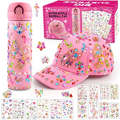 Easter Gifts for Girls Decorate Your Own Water Bottle Baseball Cap with Unicorn Stickers Glitter Gems, Fun Arts and Crafts for Kids Unicorn Gifts for Girls Age 6 7 8 9 10 11 12 Birthday Gift