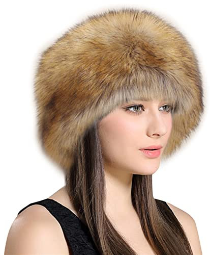 Lifup Damen Fellimitat Hut Cossack Russische Mütze Kosakenmütze für Reisen, Skifahren, Wandern Braun 1