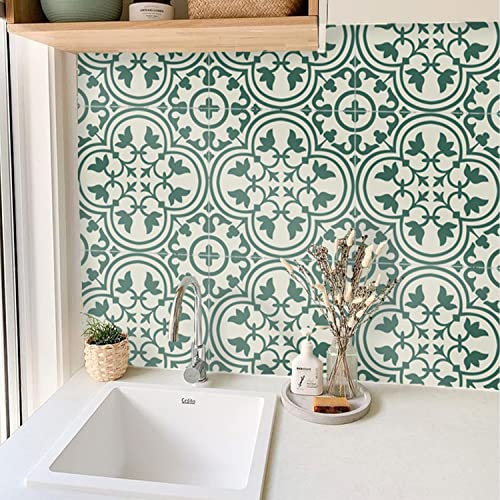 Alwayspon Fliesenaufkleber, marokkanisch, selbstklebend, für Badezimmer, Küche, Spritzschutz für Herd, selbstklebende Vinyl-Wandfliesen, 10 Stück x 20 cm, Grün
