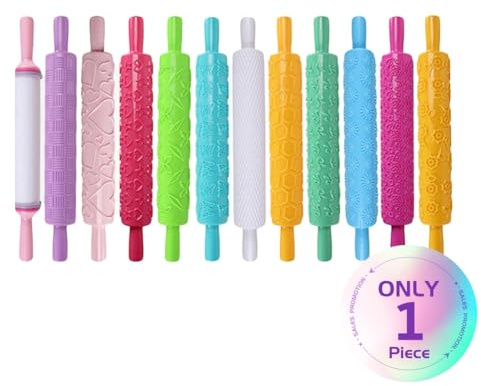 Set di 12 Mattarelli in Rilievo per Decorazione Torte, Strumenti in Plastica Antiaderente per Pasta Fondente, Colori Assortiti